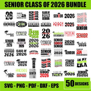 Class of 2026 SVG Bundle | Senior 2026 SVG | Graduation SVG | High School Senior Shirt Svg | Senior Year Cut Files Cricut Silhouette