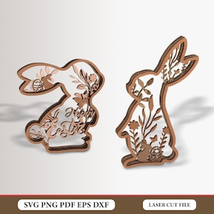 Ostern Layered SVG Digital Download Bundle, Hase Laser Cut Dateien für Cricut & Glowforge, 3D Kaninchen SVG, Floral Kaninchen Ostern Vektor Laser