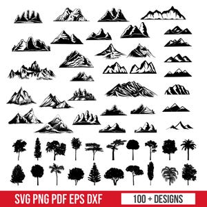 Mega Mountains SVG Bundle, Hand-Drawn Mountain & Forest Silhouettes, Adventure Clip Art, Cut Files For Cricut And Silhouette, PNG, SVG, Eps
