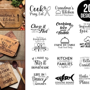 Schneidebrett SVG Bundle, lustige Schneidebrett Zitate, Küchentablett & Backen SVG, Charcuterie Board Laser-Datei, Glowforge und Cricut Designs
