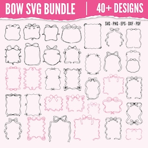 Coquette Bow Frames SVG Bundle: Hand-Drawn Ribbon Clipart (Digital Download)