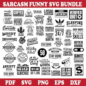50 Sarcastic Quotes SVG Bundle: Funny DIY Designs (Digital Download)