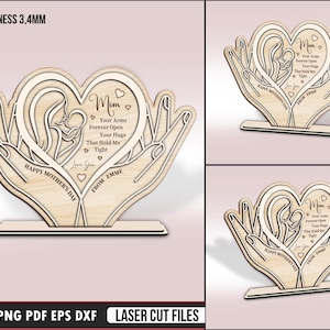 Personalisierte Herz Hand Muttertag Stand Laser Cut Datei, Muttertagsgeschenk SVG, DIY Tischdekoration, Laser Cut Standee, Cricut Glowforge Dateien