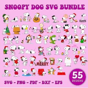 Snoopy SVG Bundle, Cute Snoopy Dog SVG, Cute Dog Svg, Peanuts Friends Svg, Charlie Brown PNG, Retro Cartoon Dog, Puppy Svg, Funny Dog Svg