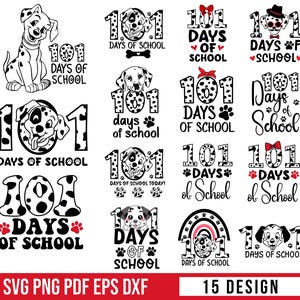 Pacote SVG 101 Dias de Escola, Tema Dálmata SVG, Desenhos para Jardim de Infância e Pré-escola, 101 Dias SVG para Cricut, Camiseta 101 Dias Svg, Presentes