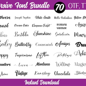 El paquete definitivo de 70 fuentes: manuscritas, serif, para exhibición, manuscritas, caligráficas, modernas, vintage, logotipos, marcas, invitaciones y proyectos de bricolaje