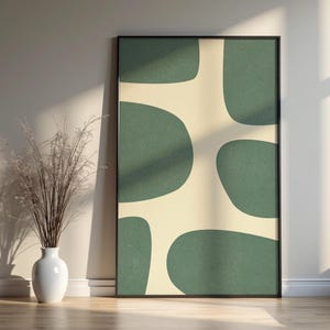 Mid Century Modern Green Abstract Wall Art, Organic Shapes Print, Boho Contemporary Digital Poster, Printable Art Download