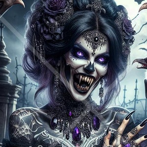 Gothic Vampire Queen Digital Art, Dark Fantasy Illustration (JPG)