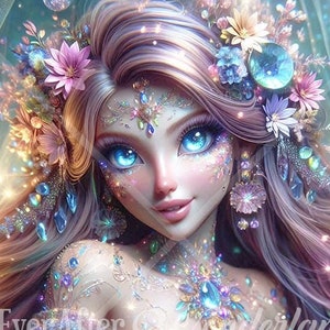 Enchanting Goddess Digital Download, Fantasy Character, D&D, Art Prints, Printable, Digital Illustrations, Ethereal, Beautiful, Commercial