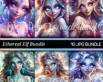 Enchanting Elf Digital Bundle | Fantasy Character | D&D | Printable | Digital Illustration | Fairytale Creature | Sublimation | Commercial