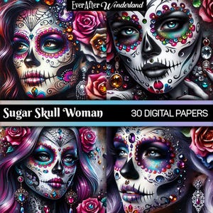 Papier numérique Sugar Skull Woman | jour des morts | Téléchargement instantané | Décoration d'intérieur | Album | Fabrication de cartes | Sublimation | Commerciale