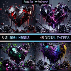 Shattered Heart Digital Papers | Instant Download | Gothic Wall Decor | Scrapbooking | Collage | Card Making | Crafts | Gothic | Commercial