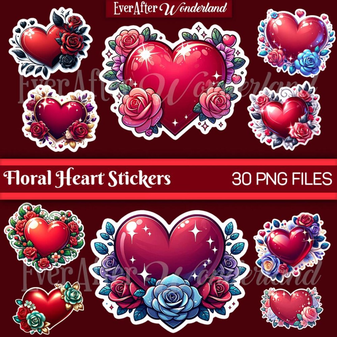Floral Hearts Digital Stickers | PNG | Instant Download | Valentine's ...