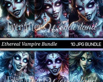 Ethereal Vampire Clipart Bundle | Gothic Fantasy Art PNGs | Dark Vampire Illustrations | Printable | Sublimation | Commercial Use