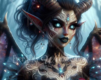 Demon Digital Artwork JPG, Fantasy Print downloaden, Digitale kunst, Sprookjesachtige illustratie, DnD, schepsel, Demon Art, Betoverend, Commercieel