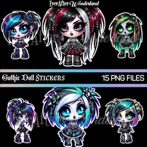 Gothic Doll Digital Stickers | PNG | Instant Download | Gothic Clipart | Halloween | Goth Girl | Junk Journal | Scrapbooking | Commercial