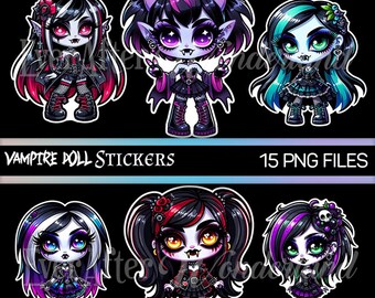 Vampire Doll Stickers: Gothic Clipart, Scrapbooking (PNG Digital Download)