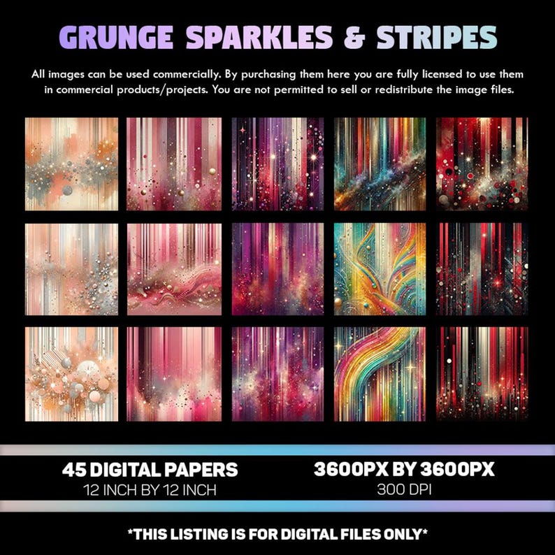 Grunge Sparkle Stripes Digital Paper | Scrapbook & Collage (digital ...