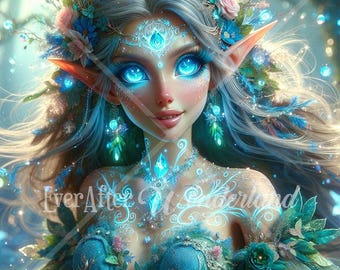 Enchanting Elf Art Print, Fantasy Character, Commercial License (Digital Download)