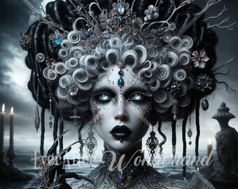 Pandia Goddess Art Print, Ethereal Moon Fairy Tale Illustration (Commercial Use)