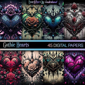 Gothic Hearts Digital Papers | Instant Download | Wall Decor | Scrapbooking | Collage | Card Making | Crafts | Floral Hearts | Commercial
