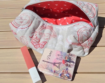 Neceser de maquillaje impermeable de inspiración francesa: neceser de viaje con cremallera, hecho a mano en Francia.