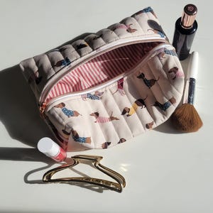Dachshund Inspired Bag: Water-Resistant Cosmetic Case, Zipper Travel Pouch, Handmade Dachshund Gift