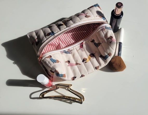 Dachshund Inspired Bag: Water-Resistant Cosmetic Case, Zipper Travel Pouch, Handmade Dachshund Gift