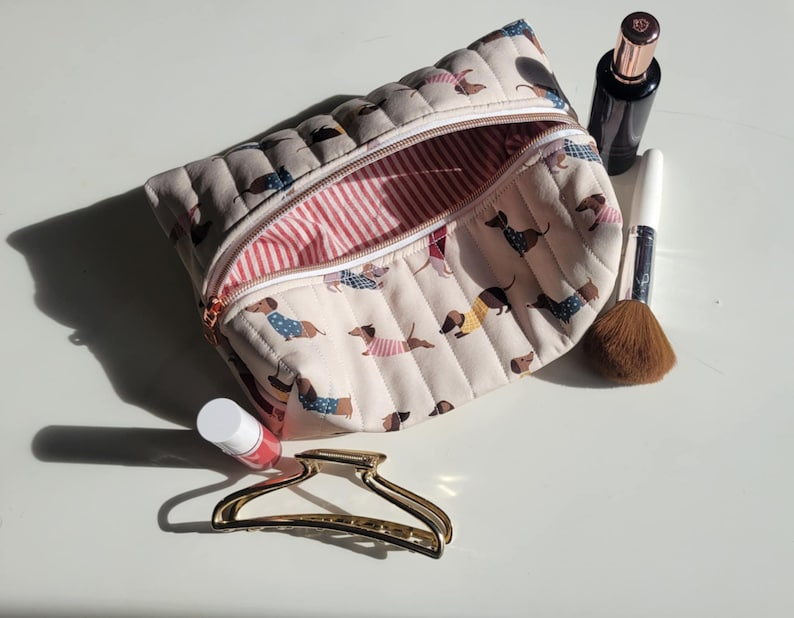Dachshund Inspired Bag: Water-Resistant Cosmetic Case, Zipper Travel Pouch, Handmade Dachshund Gift image 1