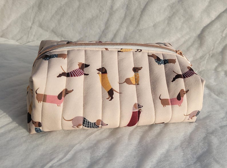 Dachshund Inspired Bag: Water-Resistant Cosmetic Case, Zipper Travel Pouch, Handmade Dachshund Gift image 2