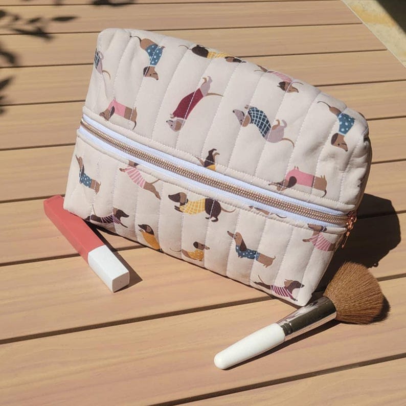 Dachshund Inspired Bag: Water-Resistant Cosmetic Case, Zipper Travel Pouch, Handmade Dachshund Gift image 4