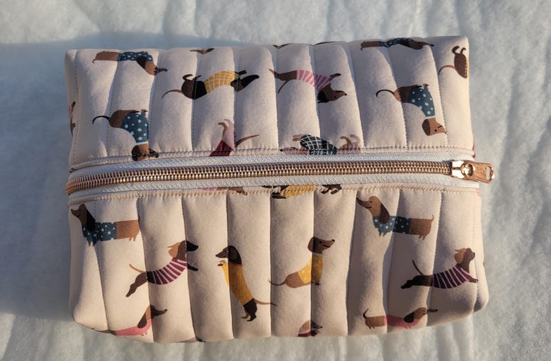 Dachshund Inspired Bag: Water-Resistant Cosmetic Case, Zipper Travel Pouch, Handmade Dachshund Gift image 3