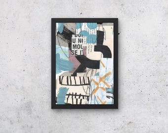 Original Abstract Collage Art for 30 Year Olds Unique Hand-Cut Paper Mixed Media Wall Decor One-of-a-Kind Artwork Contemporary Home Office