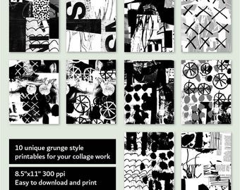 Grunge Paper Collage Kit: Printable Junk Journal Backgrounds (Digital Download)