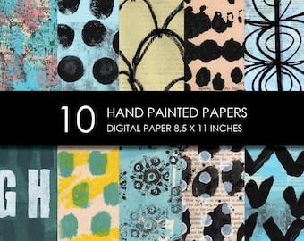 Painted Paper Junk Journal Kit: Printable Collage Sheets (Digital Download, 10 Sheets)