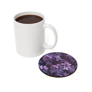 Cork Back Coaster - Lilac Floral Drinkware Accessory for Garden Lovers, Botanical Tableware Gift, Purple Flower Home Decor, Floral Coaster