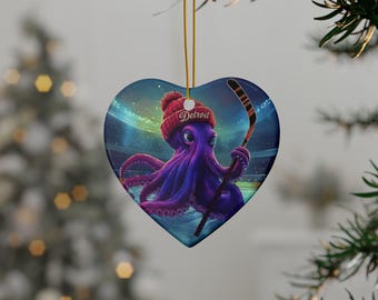 Detroit Hockey Octopus Keramisch Ornament | Dubbelzijdig Red Wings powerplay | Sets beschikbaar