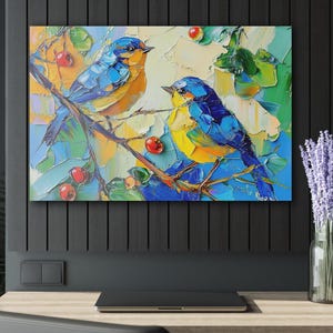 Bluebird Acrylic Wall Art: Colorful Bird Oil Painting Print