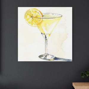Lemon Drop Martini Canvas Print: Watercolor Cocktail Art, Kitchen & Bar Decor