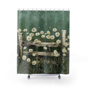 Shower Curtain - Charming Daisy Farmhouse, Nature-Inspired Bathroom, Boho Cottage Vibe, Gardener Lover Bath, Cabin Bath Decor, Rustic Fence