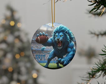 Detroit Football "GRIT" Ceramic Ornament | Double-Sided Lions Sports Den Ornament for True Fans