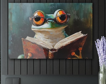 Reading Frog Acrylic Wall Art | Quirky Frog With Glasses Artwork | 5 Sizes Available