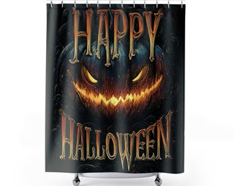 Happy Halloween Shower Curtain | Spooky Jack O' Lantern Bathroom Decor