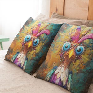 Faux Suede Pillow - Whimsical Chicken, Cozy Colorful Decor, Fun Gift for Chicken Lover, Quirky Living Room, Playful Art Soft Throw Pillow