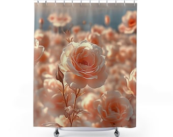 Blush Rose Shower Curtain | Romantic Floral Bathroom Decor | Vintage Garden Roses | Elegant Cottagecore Bath