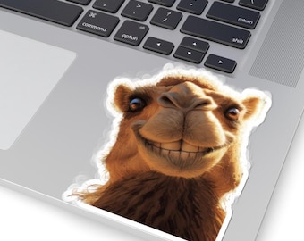 Smiling Camel Vinyl Decal | Desert Animal Sticker | Transparent or White | Laptop Water Bottle Sticker