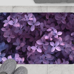 Lilac Floral Bath Mat, Purple Flower Bath Mat, Spring Bathroom Decor, Soft Bath Mat, Gift for Flower Lovers, Gardener, Camper. Spa Bath Redo