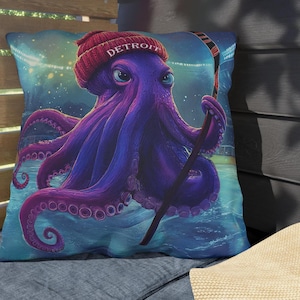 Detroit Hockey Indoor or Outdoor Pillow - Octopus Design, Detroit Sports Fan Gift, Hockey Fan Decor, Detroit Wings, Sports Den Decor, Patio