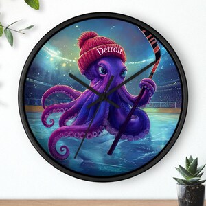 Detroit Hockey Fan Wall Clock, Wings Wall Decor, Sports Team Fan, Game Room, Sports Den, Man Cave, Grit, Original Art Wing&#39;s Sports Gift