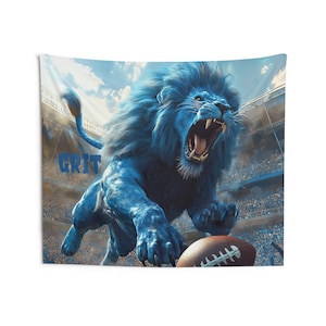 Lions Grit Wall Tapestry, Detroit Sports Room Decor, Detroit Football Game Room Decor, Lions Back to School or Dorm Wall Art